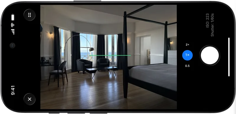 Fotoaparát v aplikaci Archir s vodítky pro kompozici